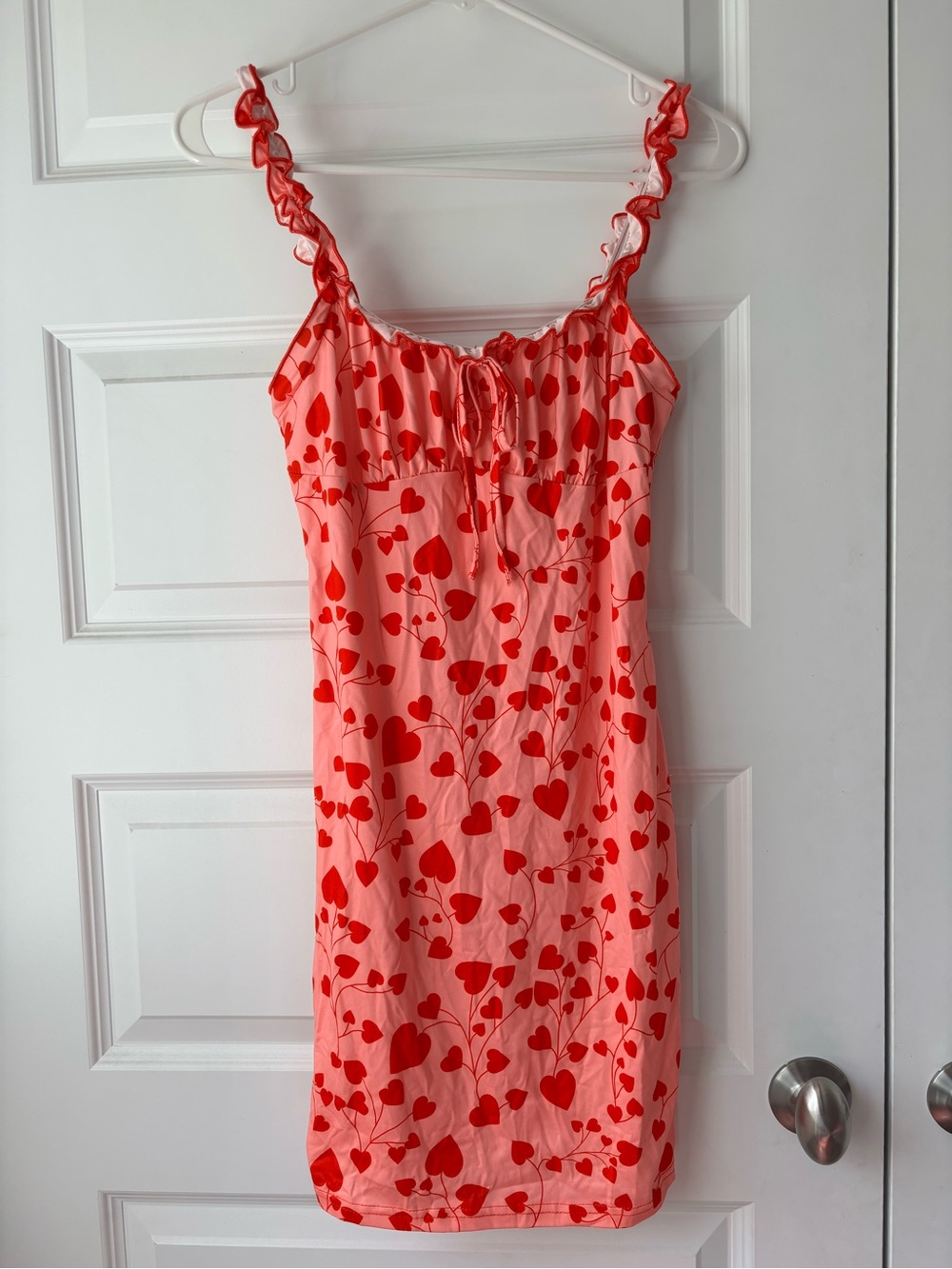 SHEIN Pink Slip Dress with Red Heart Print